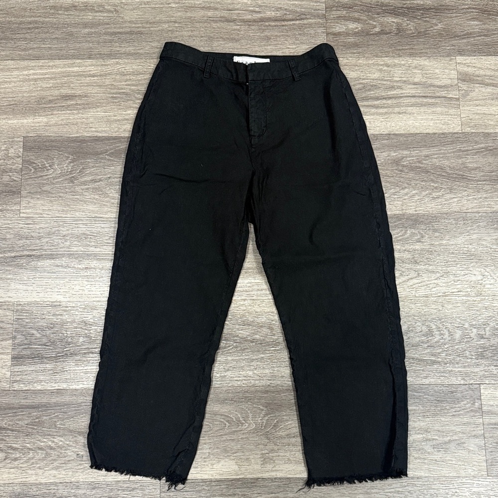 Frank & Eileen Black High rise Cropped Pants Cotton Classic Wide Leg Size 10